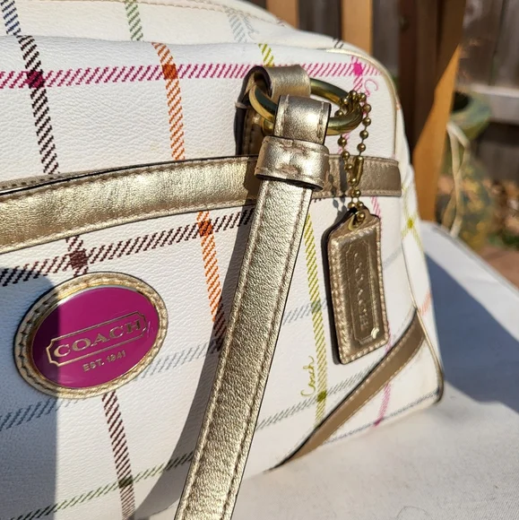 Coach Peyton Tattersall Plaid Satchel F19177 Shoulder Bag Purse - Picture 5 of 14